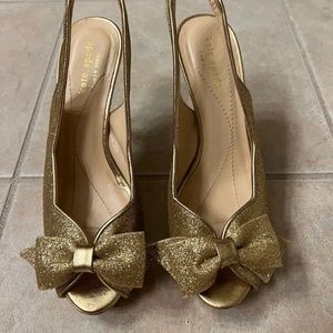 Kate Spade Gold Glitter Slingback Pumps Heels Shoes Italy Sz 6B